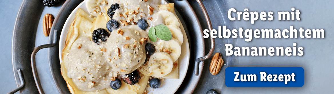 Crêpes mit selbstgemachtem Bananeneis