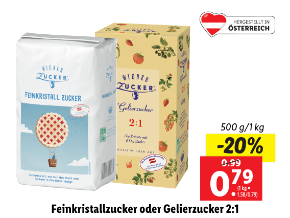  Wiener Zucker Feinkristallzucker oder Gelierzucker 2:1 