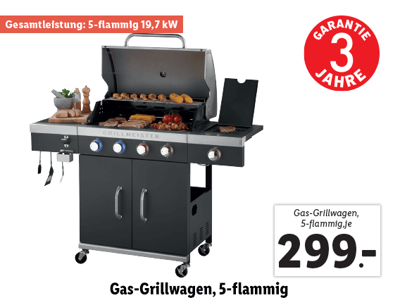  Grillmeister® Gas-Grillwagen, 5-flammig 