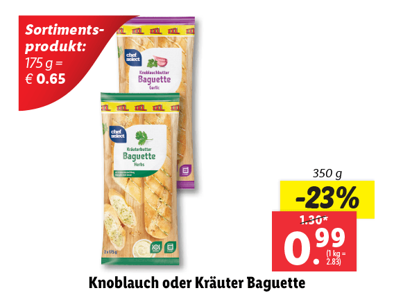 Knoblauch oder Kräuter Baguette