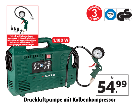 Druckluftpumpe mit Kolbenkompressor 