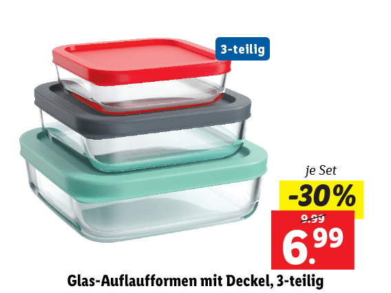 Glas-Auflaufformen mit Deckel, 3-teilig 