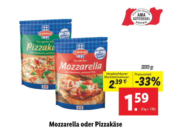 Schärdinger Mozzarella oder Pizzakäse 