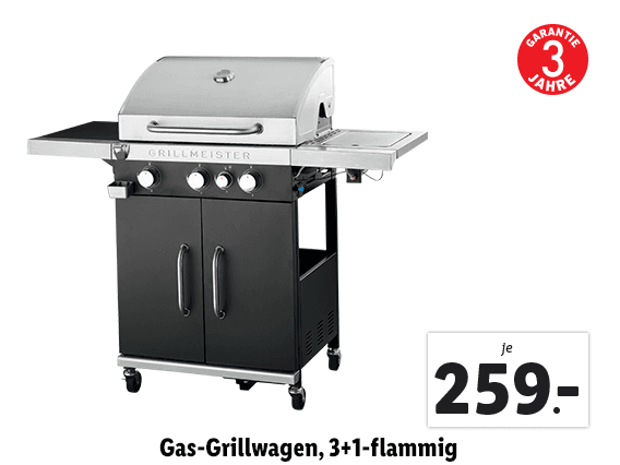 Grillmeister® Gas-Grillwagen, 3+1-flammig 