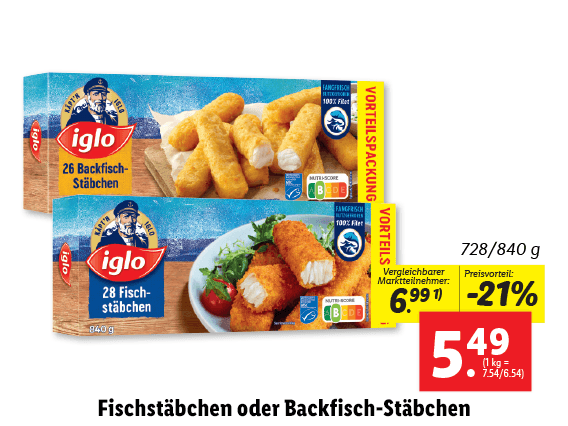 Iglo Fischstäbchen oder Backfisch-Stäbchen 