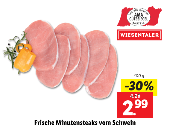 Frische Minutensteaks vom Schwein 