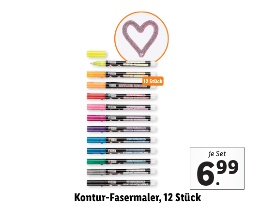 Kontur-Fasermaler, 12 Stück 