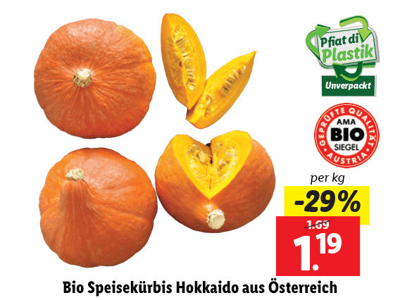 Bio Speisekürbis Hokkaido aus Österreich 
