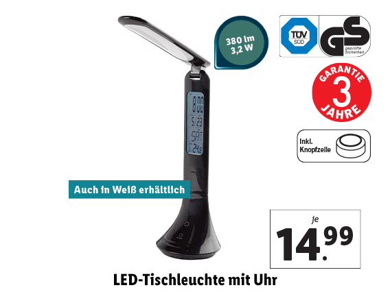 LED-Tischleuchte mit Uhr 