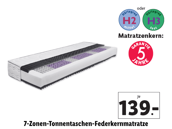 7-Zonen-Tonnentaschen-Federkernmatratze 