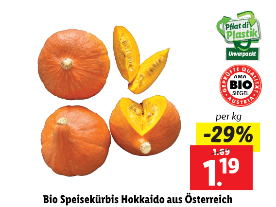 Bio Speisekürbis Hokkaido aus Österreich 