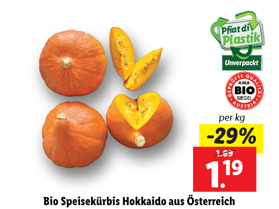 Bio Speisekürbis Hokkaido aus Österreich 