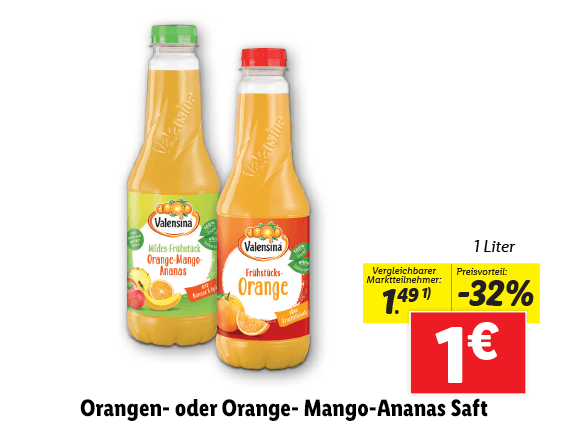 Valensina Orangen- oder Orange- Mango-Ananas Saft 