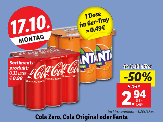 Cola Zero, Cola Original oder Fanta 