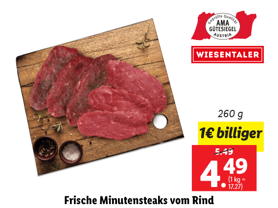 Frische Minutensteaks vom Rind 