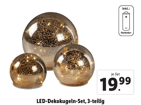 LED-Dekokugeln-/​-Windlichter-Set, 3-teilig 