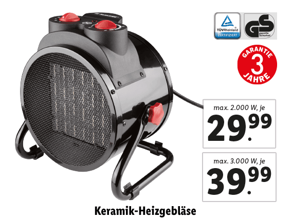 Keramik-Heizgebläse, max. 3.000 W 