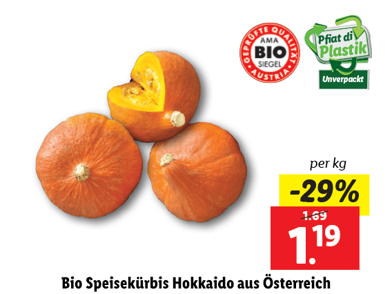 Bio Speisekürbis Hokkaido aus Österreich 