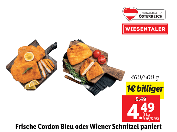 Frische Wiener Schnitzel paniert oder Cordon Bleu 