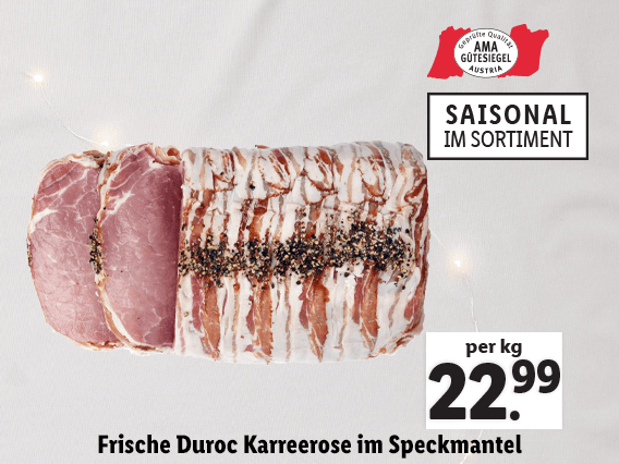 Frische Duroc Karreerose im Speckmantel