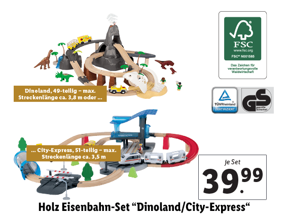 Holz Eisenbahn-Set “Dinoland/​City-Express“ 