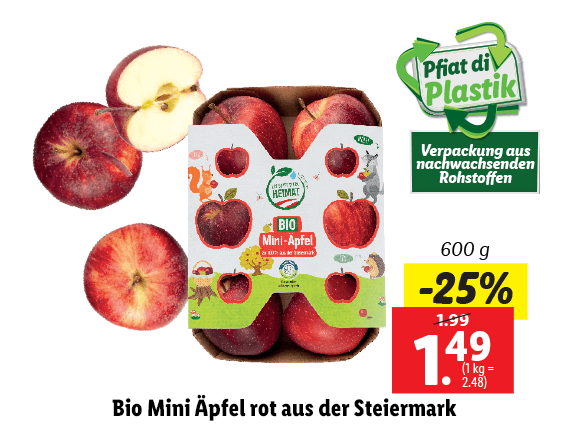 Bio Mini Äpfel rot aus der Steiermark 