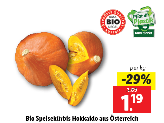 Bio Speisekürbis Hokkaido aus Österreich 