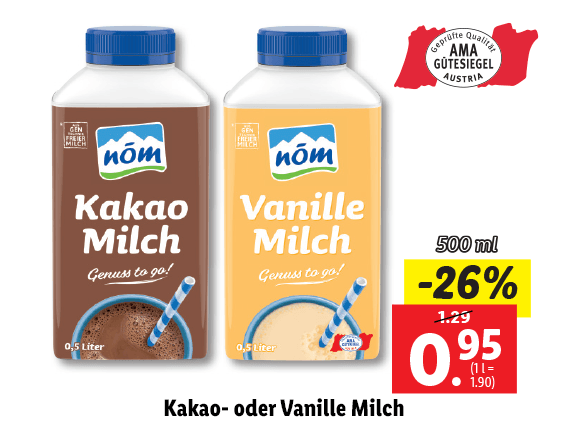 Nöm Kakao- oder Vanille Milch 