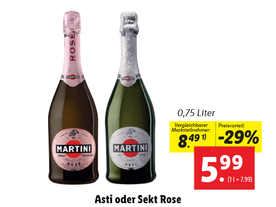  Martini Asti oder Sekt Rosé 