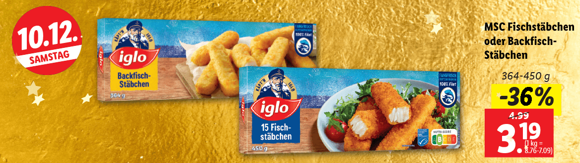 Iglo MSC Fischstäbchen oder Backfisch-Stäbchen 