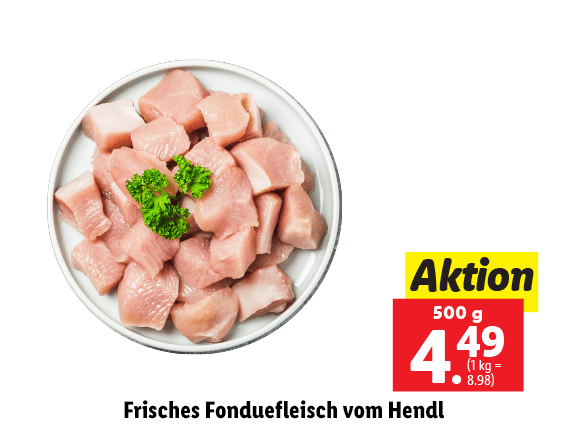 Frisches Fonduefleisch vom Hendl