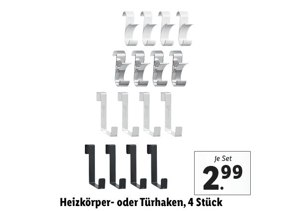 Heizkörper- oder Türhaken, 4 Stück 