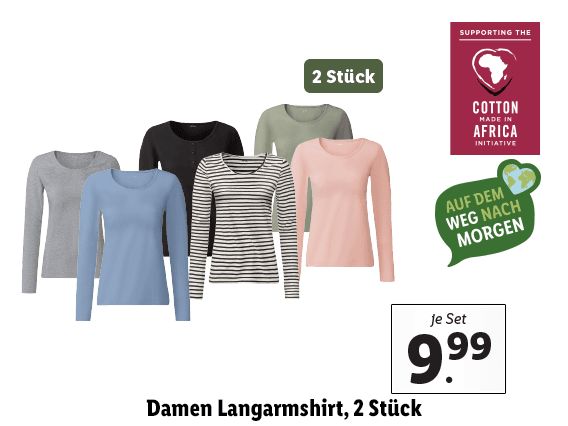 Damen Langarmshirt, 2 Stück 