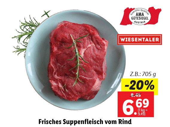 Frisches Suppenfleisch vom Rind 