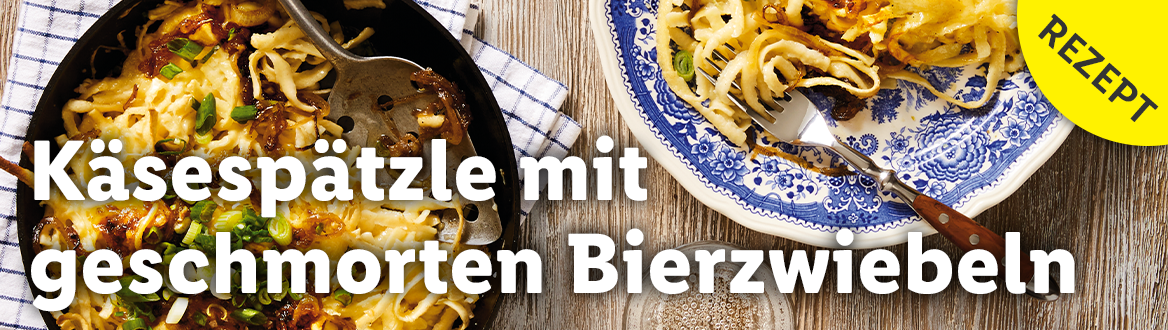 Käsespätzle mit geschmorten Bierzwiebeln