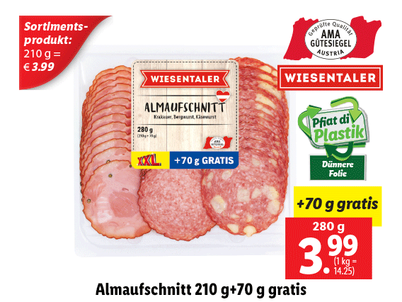 Almaufschnitt 210 g + 70 g gratis 