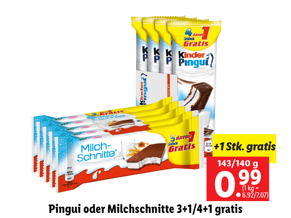 Kinder Pingui oder Milchschnitte 3+1/4+1 gratis 