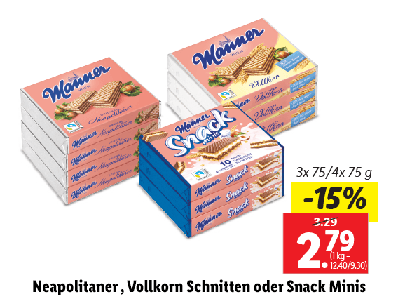 Manner Neapolitaner Schnitten, Vollkorn Schnitten oder Snack Minis 