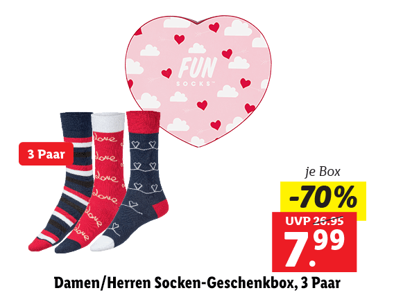  FUN Socks™ Damen/​Herren Socken-Geschenkbox, 3 Paar