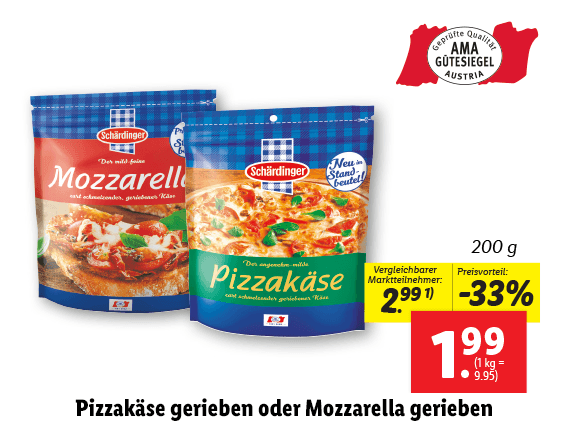  Schärdinger Pizzakäse gerieben oder Mozzarella gerieben 