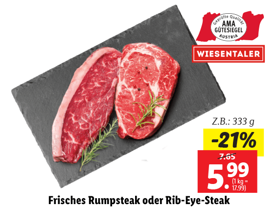 Frisches Rumpsteak oder Rib Eye Steak