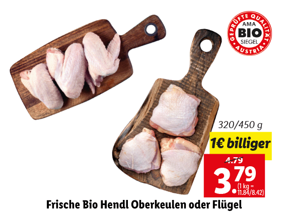  Frische Bio Hendl Oberkeulen oder Flügel