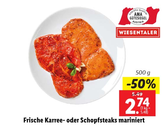 Frische Karree- oder Schopfsteaks mariniert