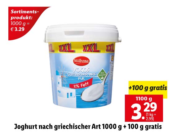  Joghurt nach griechischer Art 1000 g + 100 g gratis
