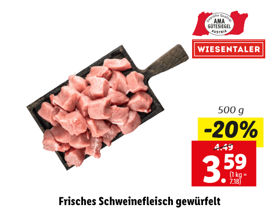  Frisches Schweinefleisch gewürfelt