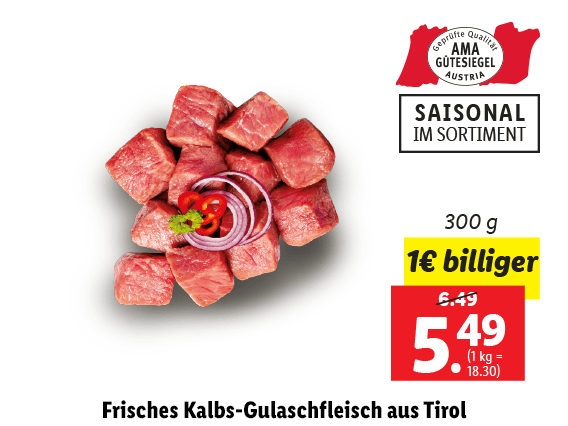 Frisches Kalbs-Gulaschfleisch aus Tirol
