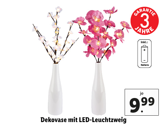  Dekovase mit LED-Leuchtzweig 