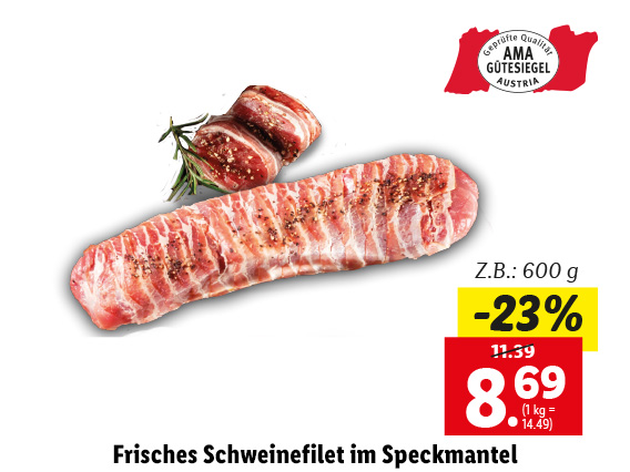 Frisches Schweinefilet im Speckmantel