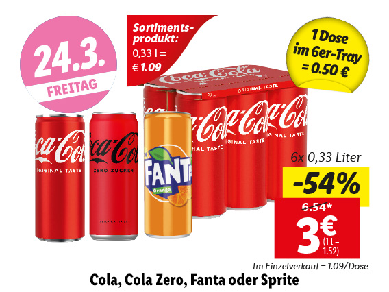 Cola, Cola Zero, Fanta oder Sprite