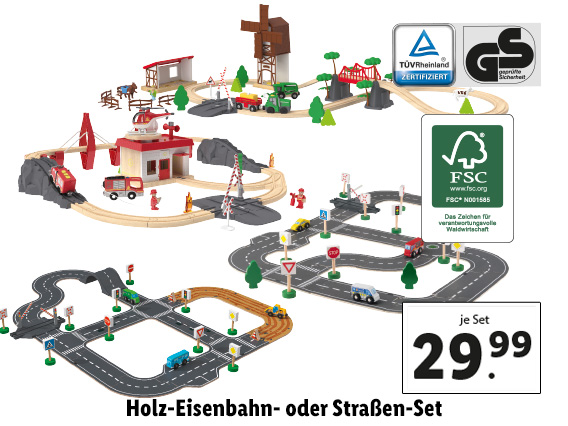  Holz Eisenbahn-Set/​Straßen-Set 